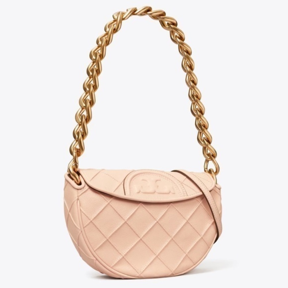 New Tory burch MINI FLEMING SOFT POLISHED-GRAIN CRESCENT BAG